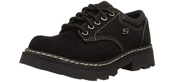 Skechers Women's Parties-Mate Oxford,Black Suede Leather,5 M US