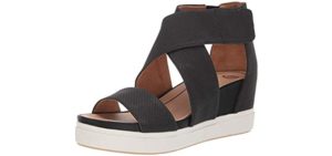 Dr. Scholl's Shoes Women's Sheena Wedge Sandal, Black Smooth Perforated, 8.5 M US