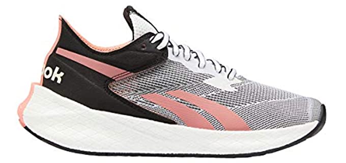 Reebok Women's Floatride Energy Symmetros Running Shoe - Color: White/Core Black/Twisted Coral - Size: 7 - Width: Regular