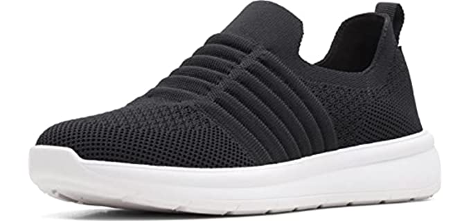 Clarks Women's Ezera Walk Sneaker, Black Knit, 7.5