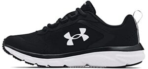Under Armour womens Charged Assert 9 Running Shoe, Black/White, 10 Wide US