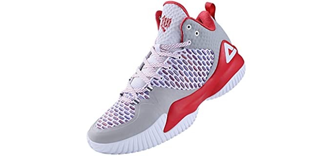 Peak Men's streetball Master - Red and White High Top Basketball Shoes