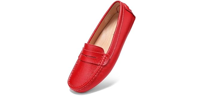 BEAUSEEN Red Penny Loafers for Women Size 9 Genuine Leather Women's Driving Loafers,9 US