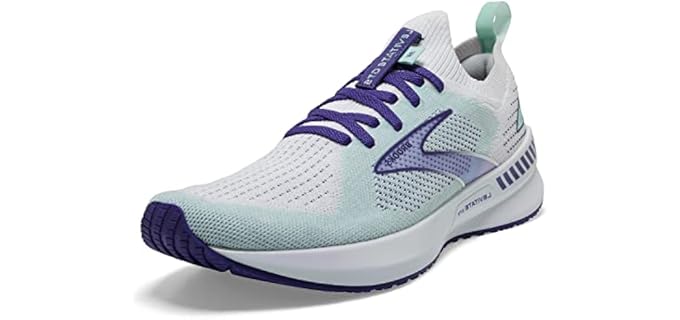 Brooks Women’s Levitate StealthFit GTS 5 Supportive Running Shoe - White/Navy Blue/Yucca - 11.5