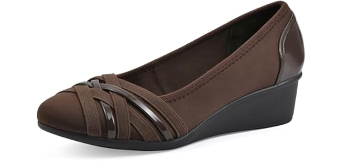 CLIFFS BY WHITE MOUNTAIN Women's Bowie Cushioned Ballet Wedge Heel, Brown/Nylon, 8.5 M