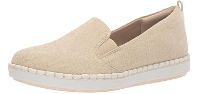 Clarks Women's Step Glow Slip Loafer Flat, Soft Gold Canvas, 110 M US