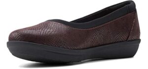 Clarks womens Ayla Low Ballet Flat, Burgundy Snake Print Synthetic, 5.5 US