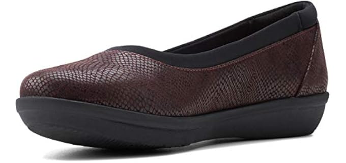 Clarks womens Ayla Low Ballet Flat, Burgundy Snake Print Synthetic, 5.5 US