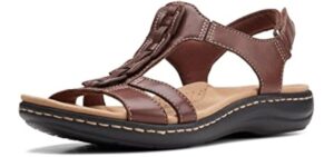 Clarks Women's Laurieann Kay Flat Sandal, Tan Leather, 8.5