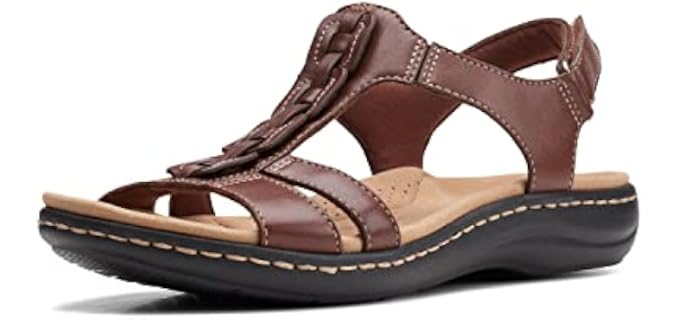 Clarks Women's Laurieann Kay Flat Sandal, Tan Leather, 8.5