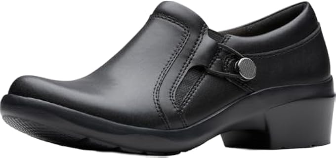 Clarks Women's Angie Holly Casual Shoes, Black Leather, 8 Wide | Soft Leather Construction, Foam Cushioned Footbed, Easy Hook-and-Loop Fit, Lightweight EVA Sole
