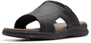 Clarks Collection Men's Walkford Band Slide Sandal, Black Leather, 7 Medium US