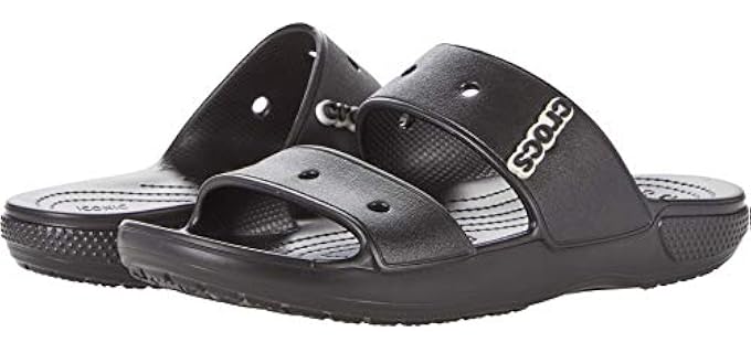 Crocs Unisex Classic Two-Strap Slide Sandals, Black, 6 Women/4 Men