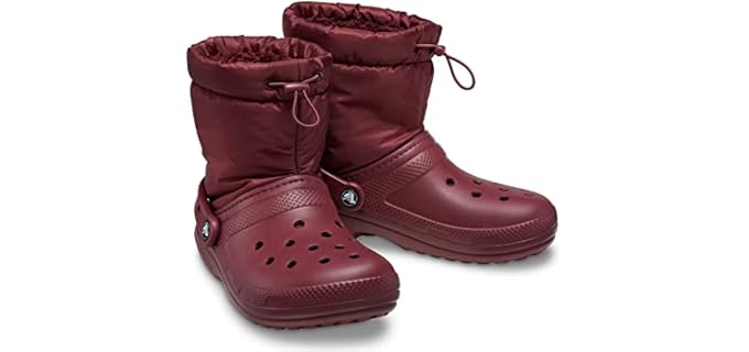 Crocs Unisex Men's and Women's Classic Lined Neo Puff Boot | Winter Boots, Garnet, 2 Men/4 Women
