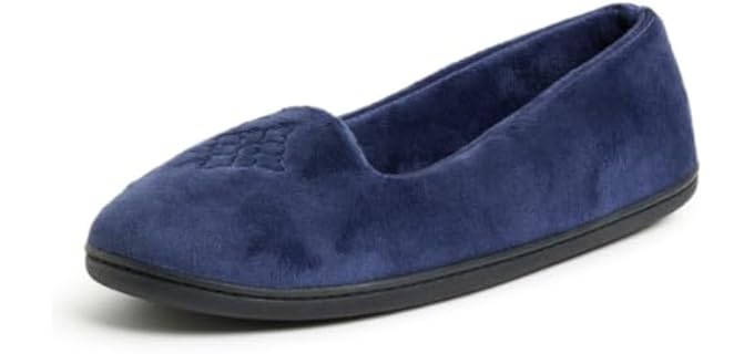 Dearfoams Women's Rebecca Lightweight Cozy Memory Foam Closed Back Slipper with Wide Widths, Peacoat, 9-10
