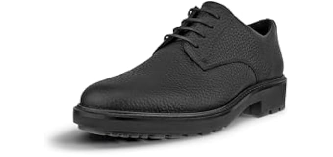 ECCO Men's Oslo Plain Toe Oxford, Black Pebbled Leather, 12-12.5
