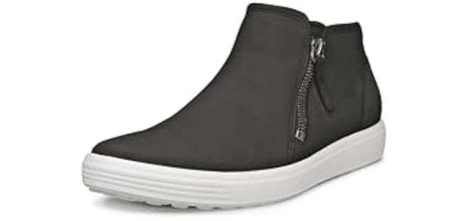 ECCO Women's Soft 7 Side Zip Bootie Sneaker, Black Nubuck, 8-8.5