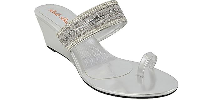 ESSEX GLAM Womens Low Heel Wedge Diamante Sparkly Silver Synthetic Toe Post Sandals 8 B(M) US