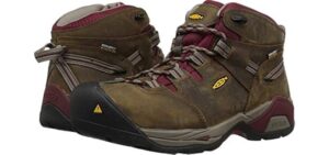 KEEN Utility Women's Detroit XT Mid Steel Toe Waterproof Work Boot, Black Olive/Tawny Red, 5 Medium US
