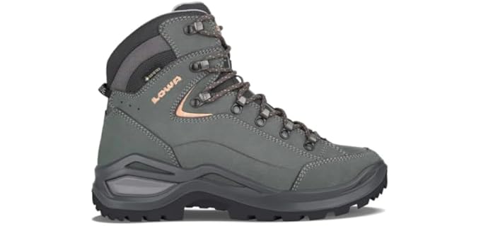 LOWA Women's Renegade EVO GTX Mid Hiking Boot, Graphite/Apricot, 8