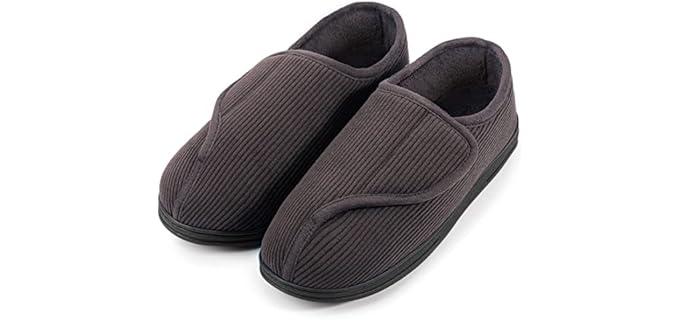 LongBay Men's Memory Foam Diabetic Slippers Comfy Warm Plush Fleece Arthritis Edema Swollen House Shoes (9, Dark Gray)