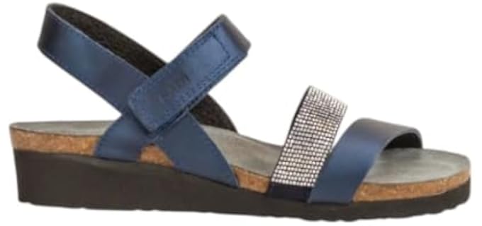 NAOT Women Krista Backstrap Sandal Polar Sea Lthr/Dark Blue w/Nikel Rivets 10-10.5 M US
