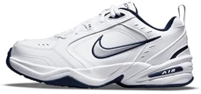 Nike Men's NIKE AIR MONARCH IV (4E) RUNNING SHOES -11.5; White / Metallic Silver-Midnight Navy