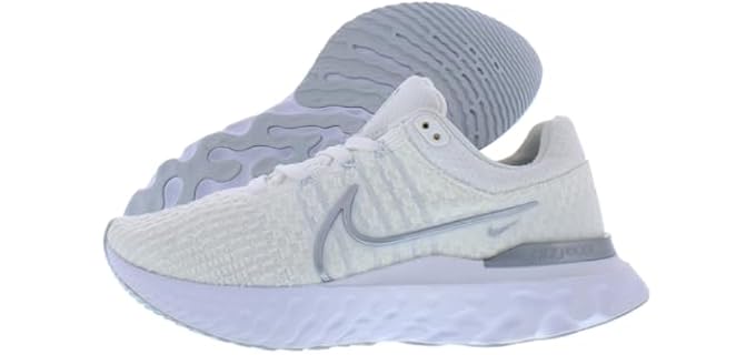 Nike React Infinity Run Flyknit 3 Womens Shoes Size 6, Color: White/Metallic Silver-White