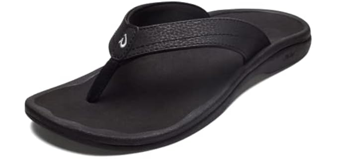 OluKai Ohana Women's Sandals, Water Resistant Flip Flops with Arch Support, Lightweight Comfort for Beach & Travel, Enhanced Traction for Wet Surfaces, Black/Black, 7