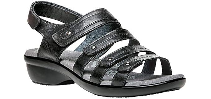 Propet Women's Aurora Wedge Sandal, Black, 7 4E US