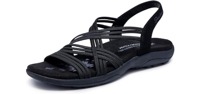 Skechers Women's Reggae Slim Simply Stretch Sandal, Black, 9