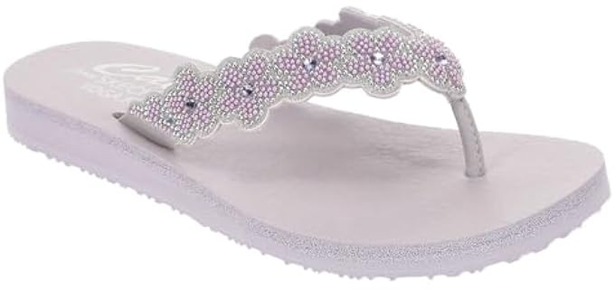 Skechers Women's MEDITATION - RARE ELEGANCE, Embellished Pearl Flower Thong, Lavender, 8M