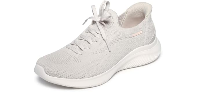 Skechers Women's Ultra Flex 4.0 Hands Free Slip-Ins Sneaker, Natural, 8