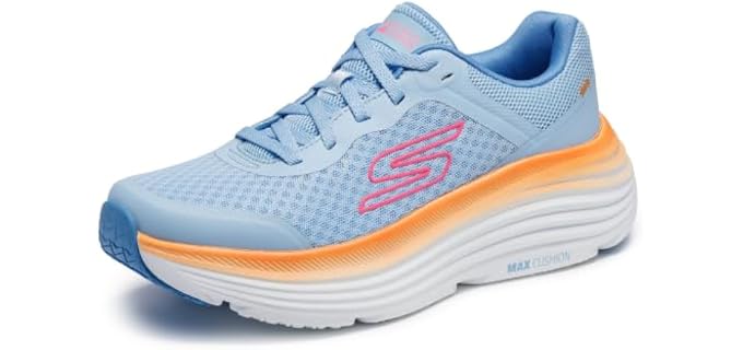 Skechers Women's Max Cushioning Endeavour Canova Sneaker, Blue/Orange, 8.5 Wide