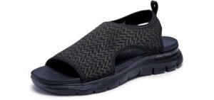 Skechers Women's FLEX APPEAL 4.0 - LIVIN' IN THIS sport sandal, Black/Black 8 M