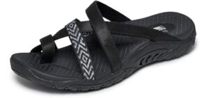 Skechers Women's REGGAE - TIMELESS SUMMER, Aztec toe loop thong, Black/Black, 11M