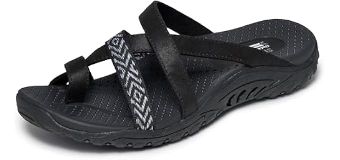 Skechers Women's REGGAE - TIMELESS SUMMER, Aztec toe loop thong, Black/Black, 11M
