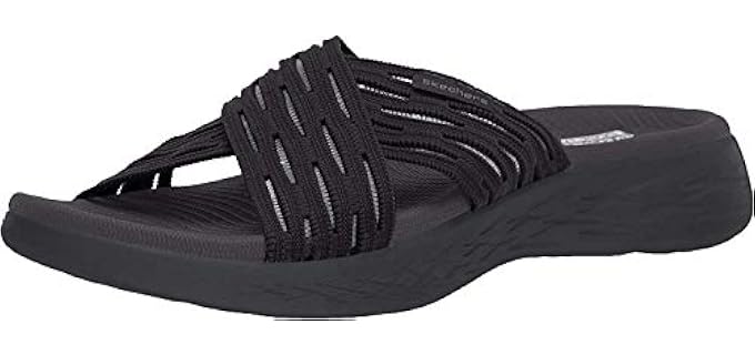 Skechers womens On-the-go 600 Sunrise Slide Sandal, Black, 7 US