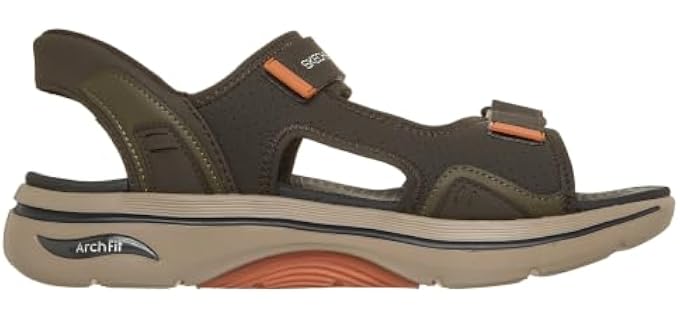 Skechers Men's Slip-Ins: Go Walk Arch Fit 2.0 Rios Sandal, Olive, 9 | Hands Free Slip-Ins, Contoured Arch Fit Footbed, Ultra Go Cushioning, Dual-Density Outsole, Adjustable Straps