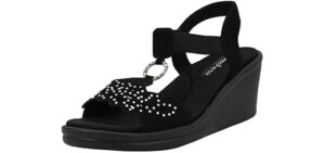 Skechers womens Rumblers - Queen B Wedge Sandal, Black, 7.5 US