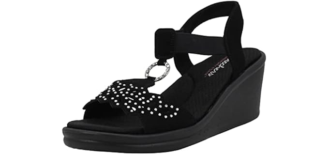 Skechers womens Rumblers - Queen B Wedge Sandal, Black, 7.5 US