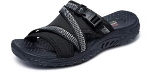 Skechers Women's REGGAE - SLIDE THRU sporty outdoor sandal, Black 10M