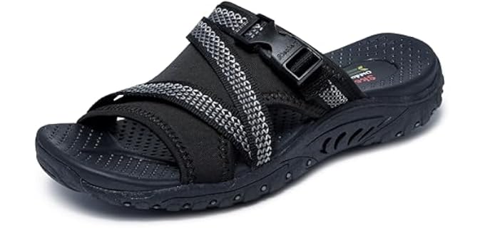 Skechers Women's REGGAE - SLIDE THRU sporty outdoor sandal, Black 10M