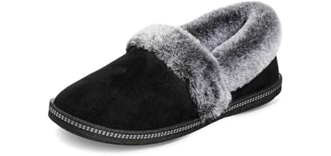Skechers Women's Cozy Campfire-Team Toasty-Microfiber Slipper with Faux Fur Lining, Black, 8 M US
