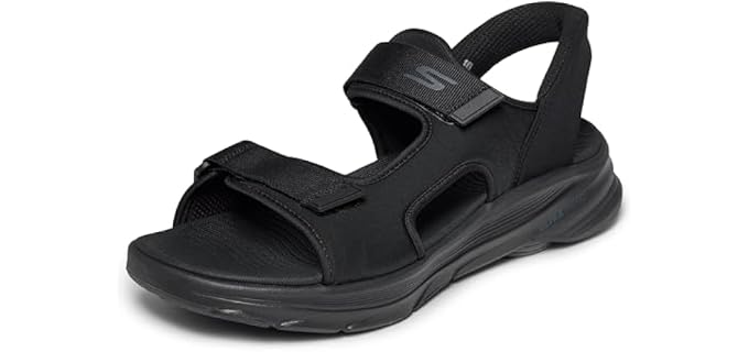 Skechers Men's Go Walk 8 Quarter Strap Hands Free Slip-Ins Sandal, Black/Black, 10