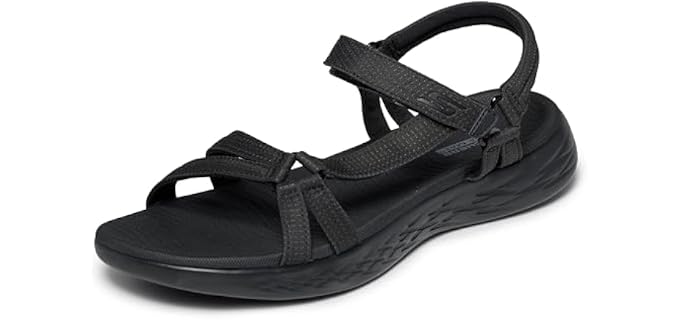 Skechers womens On-the-go 600 - Brilliancy Sport Sandal, Black, 9 US | 5-Gen Technology, Contoured Goga Mat Footbed