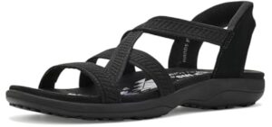 Skechers Women's REGGAE SLIM - DAILY VIBE Hands Free Slip-Ins, Knit crossover strappy sandal, Black/Black, 8.5M