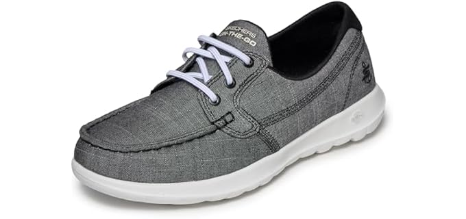 Skechers Women's Go Walk Lite - Isla Boat Shoe, Black/White, 8 Wide