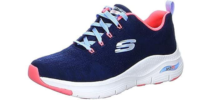 Skechers Arch Fit Comfy Wave Sneakers for Women - Mesh Knit Fabric Upper, Air Cooled Design, Lightweight and Durable Sneakers Navy/Hot Pink 6.5 B - Medium