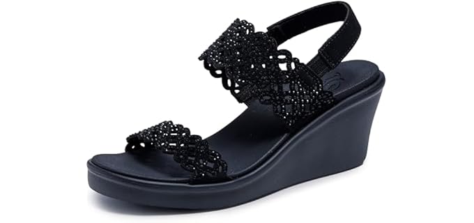 Skechers Cali Women's womens Rumble on - Sassy Dayz Wedge Sandal, Black/Black, 11 US